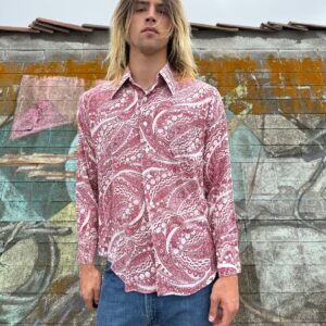 Photo detail:*AS-IS* SUPER GROOVY 2-TONE PRINT 1960S-70S LONG SLEEVE BUTTON DOWN SHIRT DAGGER COLLAR