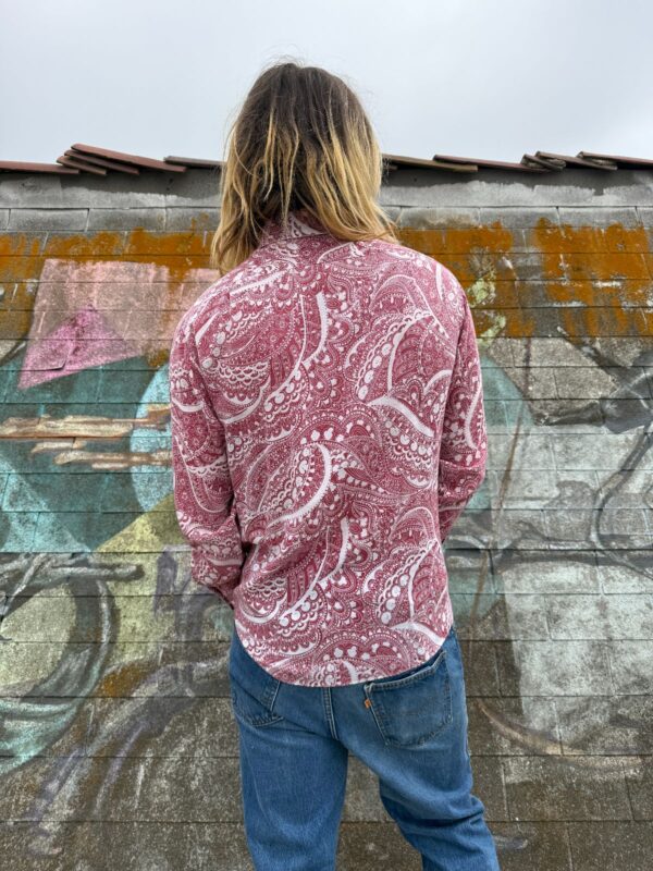 *AS-IS* SUPER GROOVY 2-TONE PRINT 1960S-70S LONG SLEEVE BUTTON DOWN SHIRT DAGGER COLLAR