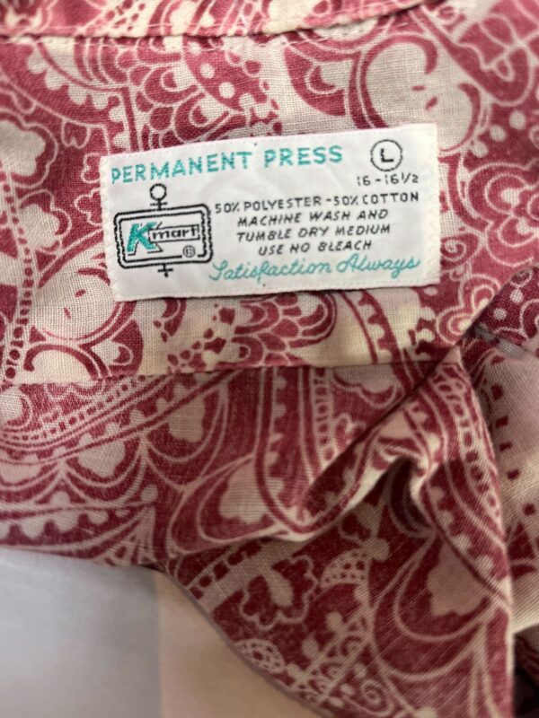 *AS-IS* SUPER GROOVY 2-TONE PRINT 1960S-70S LONG SLEEVE BUTTON DOWN SHIRT DAGGER COLLAR