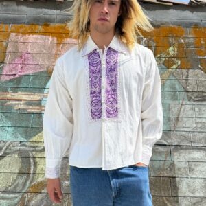 Photo detail:1970S EMBROIDERED LONG SLEEVE BUTTON DOWN CRINKLED COTTON HIPPY SHIRT