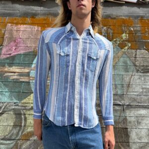 Photo detail:1970S VERTICAL STRIPE WESTERN LONG SLEEVE BUTTON 100% COTTON CREPE DOWN SHIRT