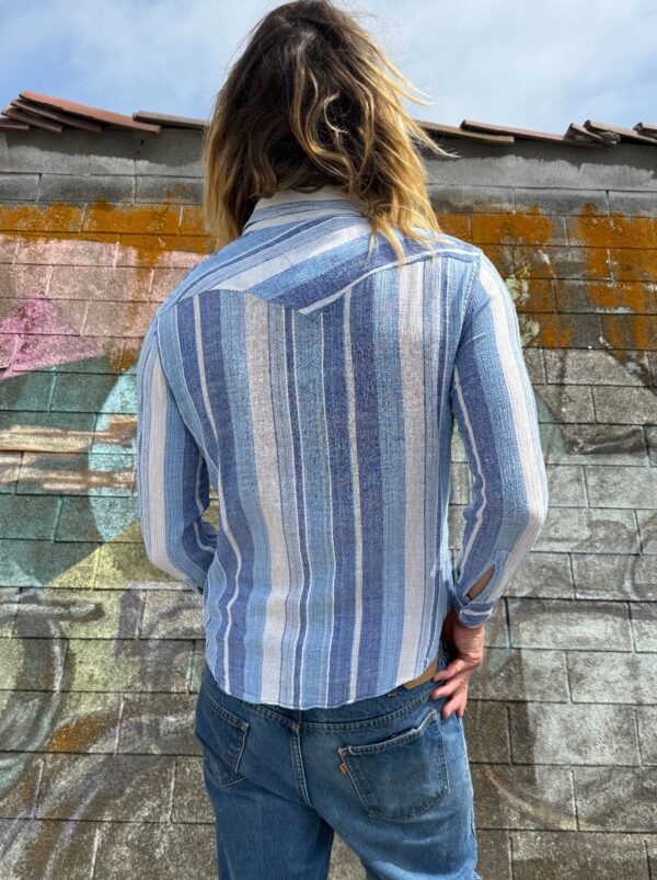 1970S VERTICAL STRIPE WESTERN LONG SLEEVE BUTTON 100% COTTON CREPE DOWN SHIRT