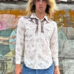 *AS-IS* RAD 1970S SUBTLE POINTILLISM DESIGN FLORAL PRINT PEARL SNAP WESTERN SHIRT CONTRAST YOKE