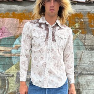 Photo detail:*AS-IS* RAD 1970S SUBTLE POINTILLISM DESIGN FLORAL PRINT PEARL SNAP WESTERN SHIRT CONTRAST YOKE