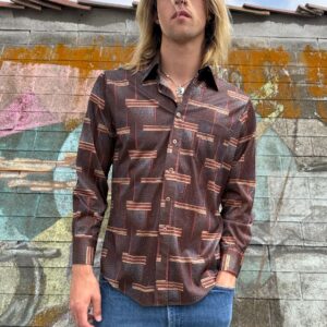 Photo detail:RAD! 1970S FUNKY PRINT LONG SLEEVE POLYESTER DISCO SHIRT