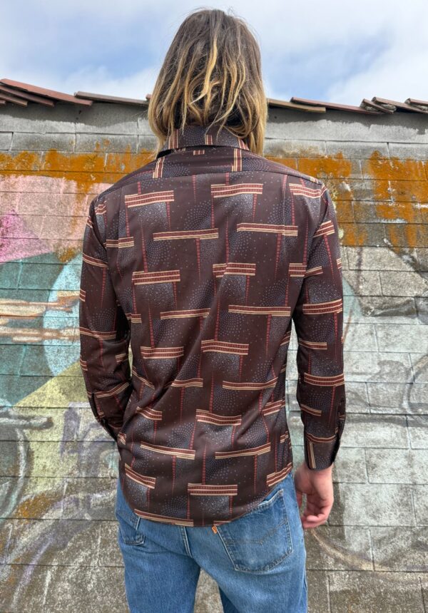 RAD! 1970S FUNKY PRINT LONG SLEEVE POLYESTER DISCO SHIRT