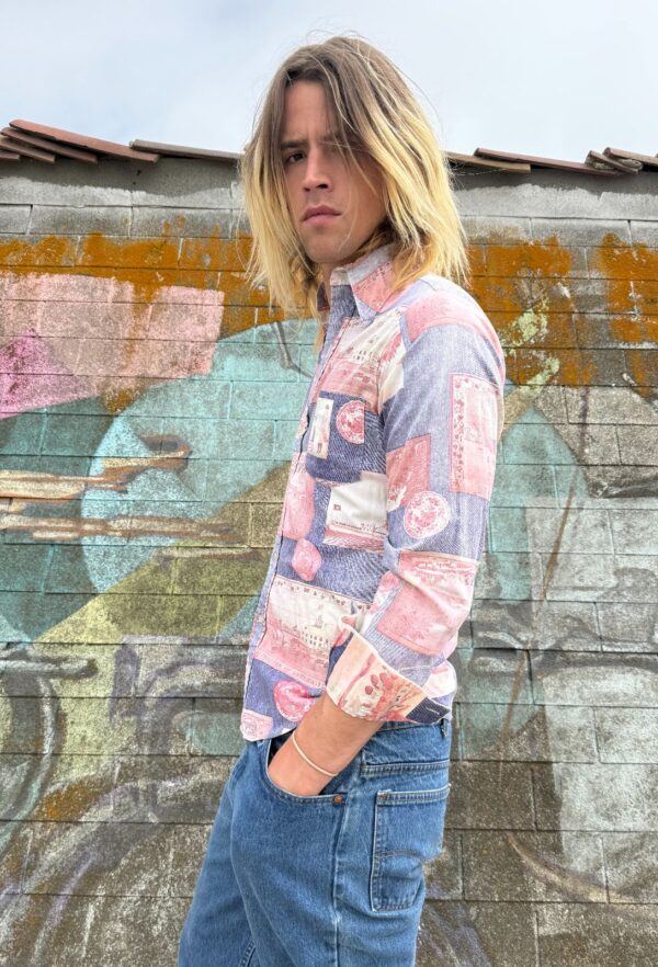 1970S ALLOVER BICENTENNIAL PRINT LONG SLEEVE BUTTON DOWN SHIRT