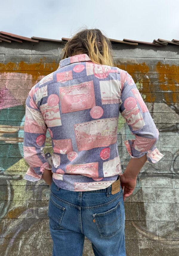 1970S ALLOVER BICENTENNIAL PRINT LONG SLEEVE BUTTON DOWN SHIRT