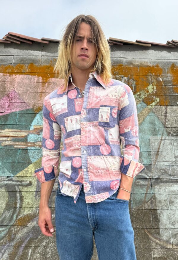 1970S ALLOVER BICENTENNIAL PRINT LONG SLEEVE BUTTON DOWN SHIRT