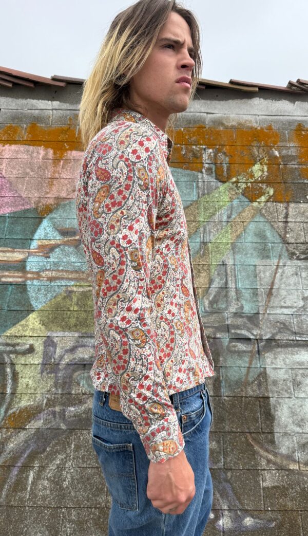 1960S-70S 100% COTTON PAISLEY PRINT LONG SLEEVE BUTTON DOWN SHIRT SMALL FIT