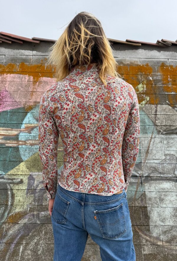 1960S-70S 100% COTTON PAISLEY PRINT LONG SLEEVE BUTTON DOWN SHIRT SMALL FIT