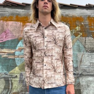 Photo detail:SILKY 1970S ORIENTAL LANDSCAPE ILLUSTRATION LONG SLEEVE BUTTON DOWN DISCO SHIRT