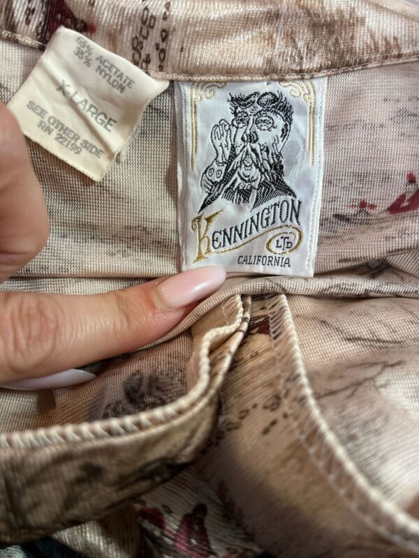 SILKY 1970S ORIENTAL LANDSCAPE ILLUSTRATION LONG SLEEVE BUTTON DOWN DISCO SHIRT