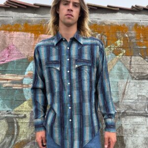 Photo detail:* AS IS* SHADOW PLAID WAFFLE WEAVE LONG SLEEVE PEARL SNAP WESTERN SHIRT