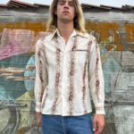 1970S COUNTRY STYLE FOLIAGE PRINT LONG SLEEVE BUTTON DOWN SHIRT BUTTERFLY COLLAR