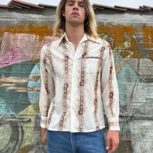 Photo detail:1970S COUNTRY STYLE FOLIAGE PRINT LONG SLEEVE BUTTON DOWN SHIRT BUTTERFLY COLLAR