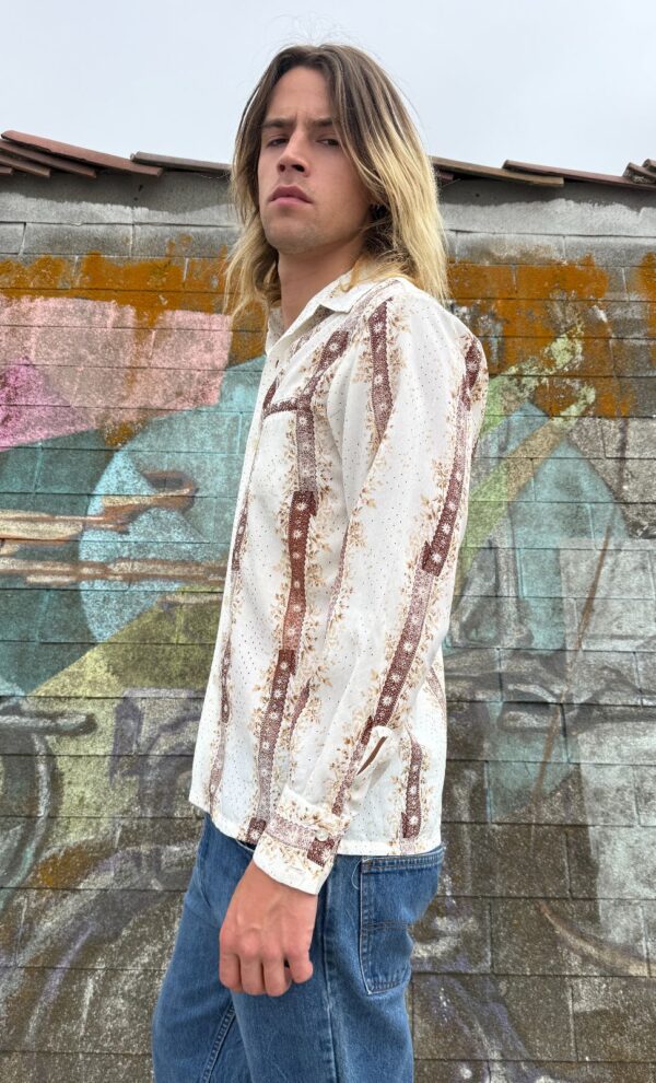 1970S COUNTRY STYLE FOLIAGE PRINT LONG SLEEVE BUTTON DOWN SHIRT BUTTERFLY COLLAR