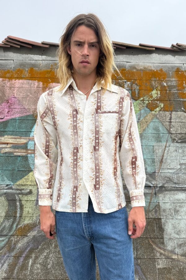 1970S COUNTRY STYLE FOLIAGE PRINT LONG SLEEVE BUTTON DOWN SHIRT BUTTERFLY COLLAR