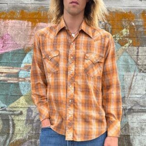 Photo detail:RAD! 1970S SHEER PLAID PEARL SNAP WESTERN SHIRT DAGGER COLLAR