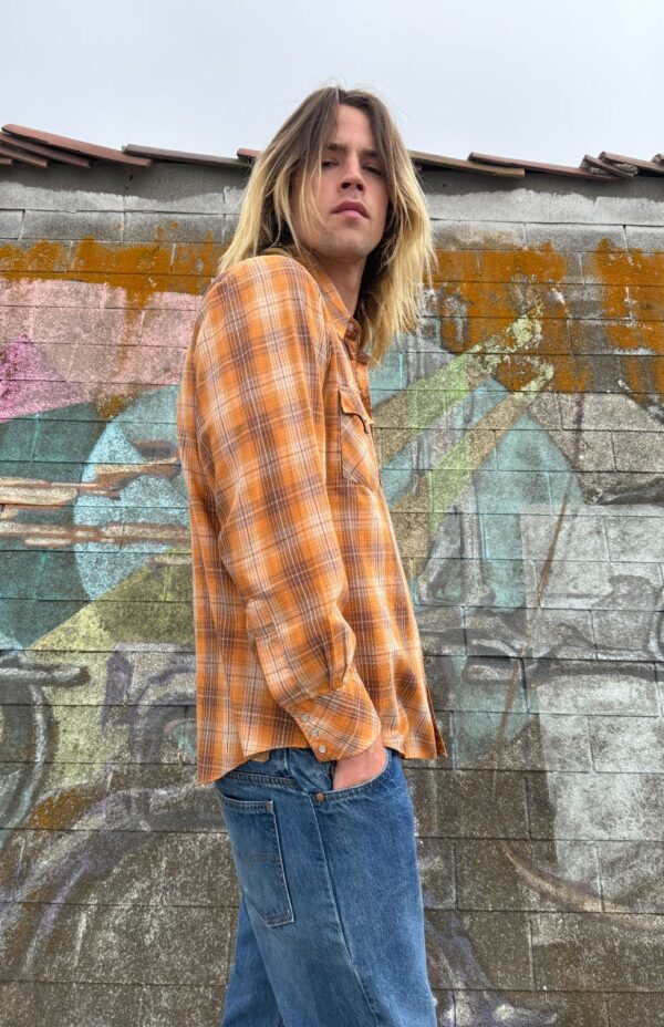 RAD! 1970S SHEER PLAID PEARL SNAP WESTERN SHIRT DAGGER COLLAR
