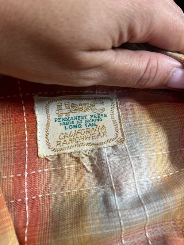 *AS-IS* BRIGHT ORANGE PLAID PEARL SNAP WESTERN SHIRT UNIQUE EMBROIDERED YOKE