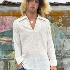 Photo detail:1970S TEXTURED COTTON COLLARED PULLOVER HIPPY SHIRT