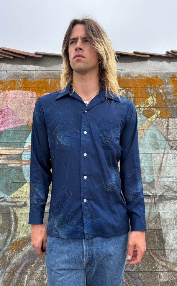 1970S FUNKY WINDMILL PRINT LONG SLEEVE BUTTON DOWN SHIRT