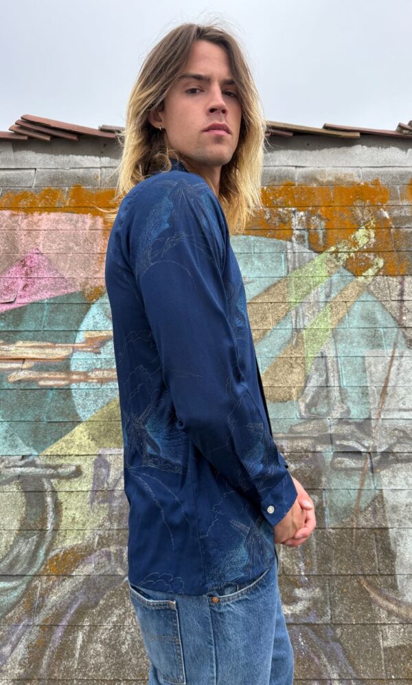 1970S FUNKY WINDMILL PRINT LONG SLEEVE BUTTON DOWN SHIRT