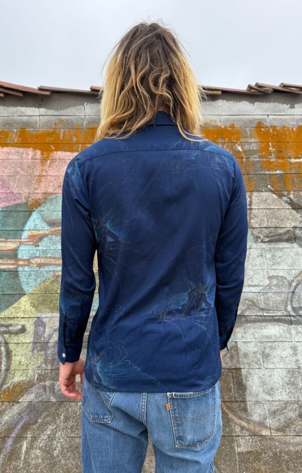 1970S FUNKY WINDMILL PRINT LONG SLEEVE BUTTON DOWN SHIRT