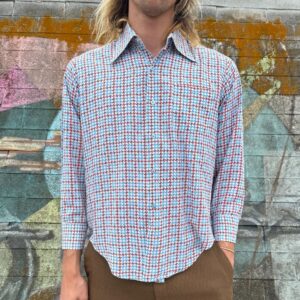 Photo detail:1960S-70S FUNKY MULTI COLORED PLUS SIGN PRINT LONG SLEEVE BUTTON DOWN DISCO SHIRT
