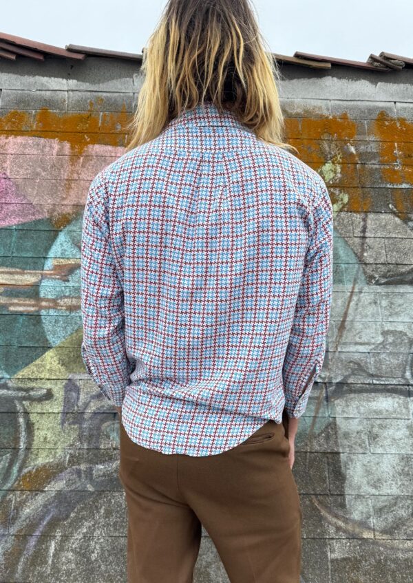 1960S-70S FUNKY MULTI COLORED PLUS SIGN PRINT LONG SLEEVE BUTTON DOWN DISCO SHIRT