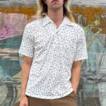 COOL! DOUBLE DASH PRINT SHORT SLEEVE QUARTER BUTTON POCKET SHIRT