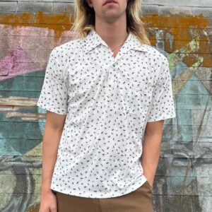 Photo detail:COOL! DOUBLE DASH PRINT SHORT SLEEVE QUARTER BUTTON POCKET SHIRT