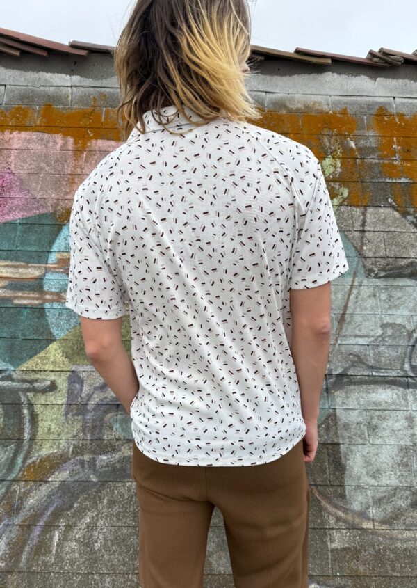 COOL! DOUBLE DASH PRINT SHORT SLEEVE QUARTER BUTTON POCKET SHIRT