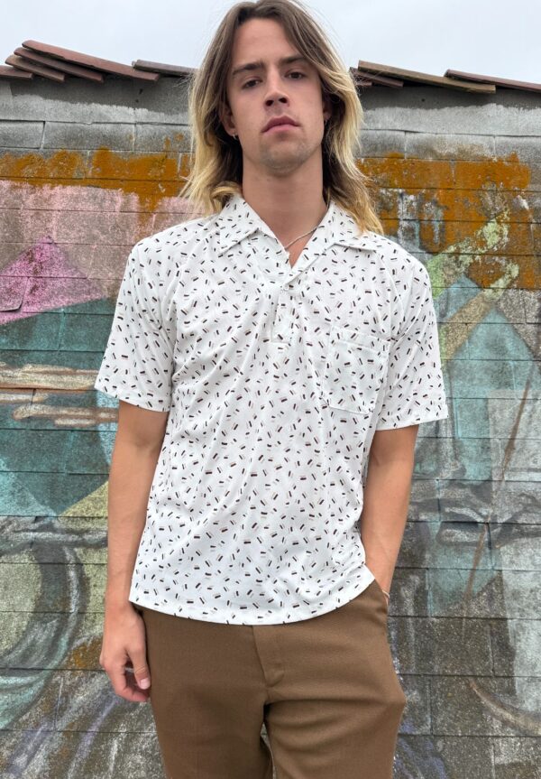 COOL! DOUBLE DASH PRINT SHORT SLEEVE QUARTER BUTTON POCKET SHIRT