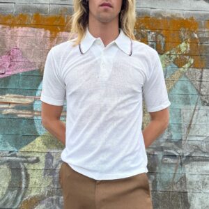 Photo detail:RETRO 1970S-80S SHEER POLO SHIRT STRIPED COLLAR & CUFFS