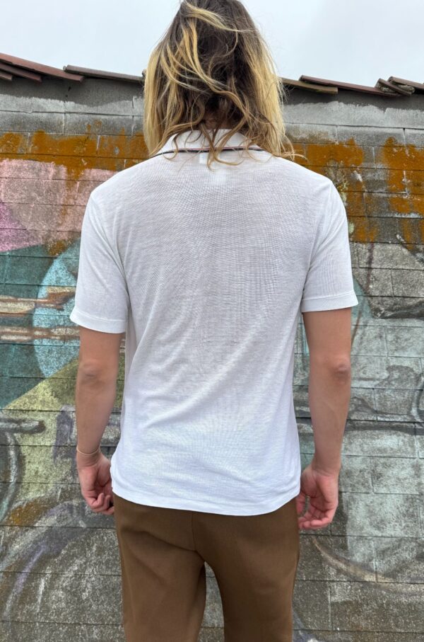 RETRO 1970S-80S SHEER POLO SHIRT STRIPED COLLAR & CUFFS