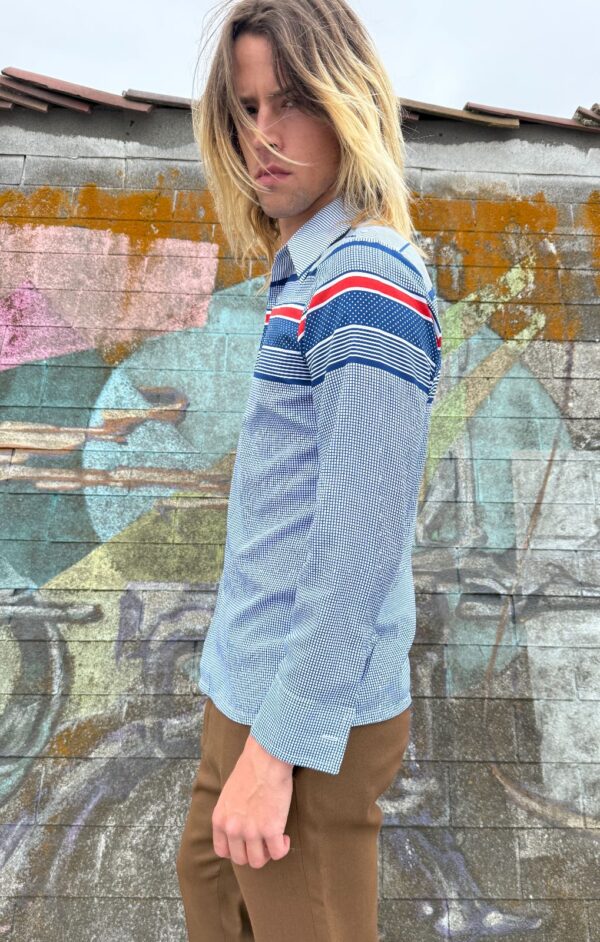 AMAZING!!! 1960S STRIPED, POLKADOT & GRID PRINT LONG SLEEVE BUTTON DOWN SHIRT