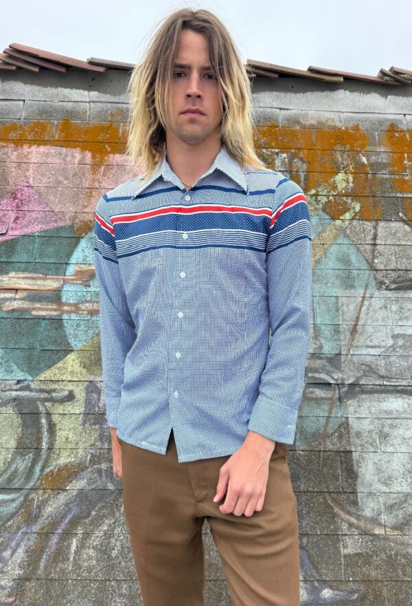 AMAZING!!! 1960S STRIPED, POLKADOT & GRID PRINT LONG SLEEVE BUTTON DOWN SHIRT