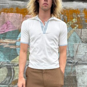 Photo detail:CUTE! 1960S SHORT SLEEVE STRIPED DEEP-V POLO SHIRT