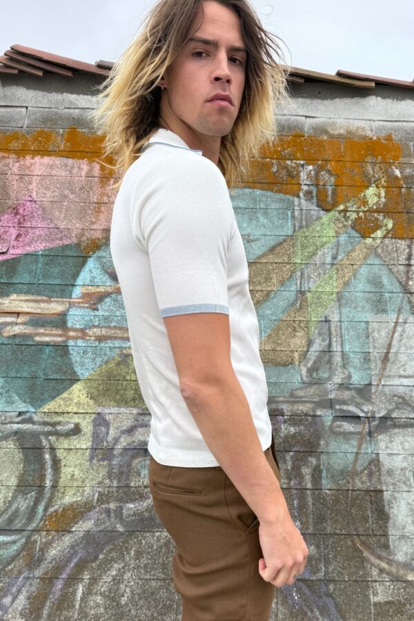 CUTE! 1960S SHORT SLEEVE STRIPED DEEP-V POLO SHIRT