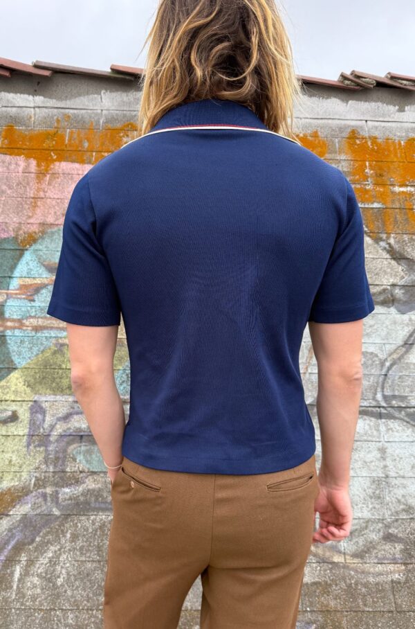 KILLER! 1960S SOLID QUARTER BUTTON NYLON KNIT POCKET POLO SHIRT STRIPED COLLAR & PLACKET