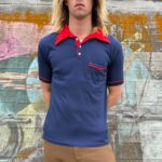 RETRO SHEER POLYESTER COLOR BLOCK POLO POCKET SHIRT