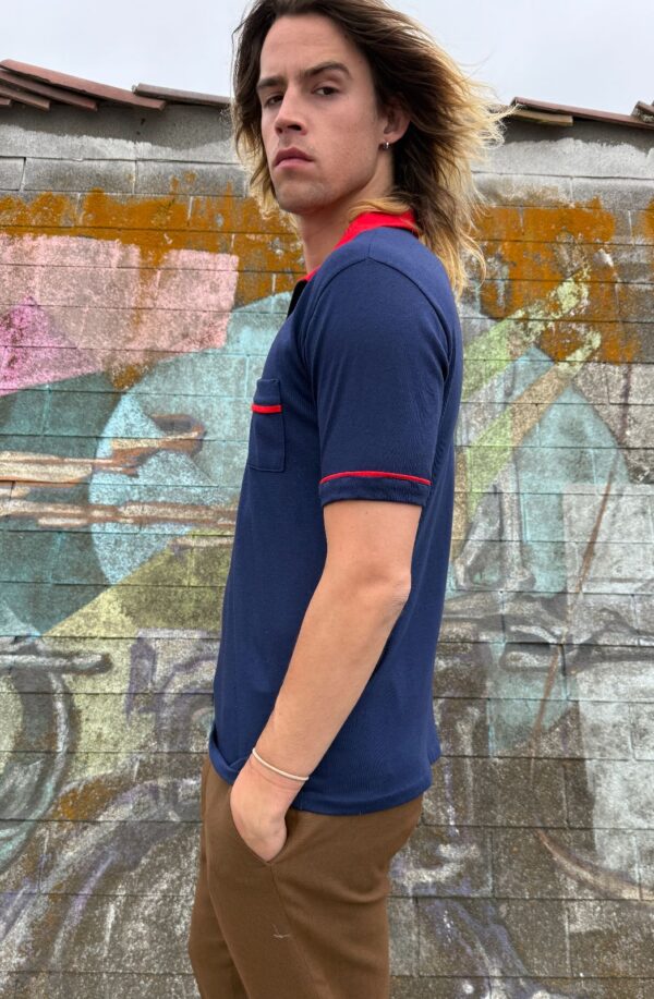 RETRO SHEER POLYESTER COLOR BLOCK POLO POCKET SHIRT
