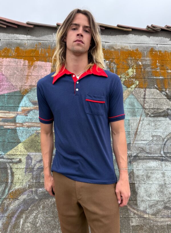 RETRO SHEER POLYESTER COLOR BLOCK POLO POCKET SHIRT