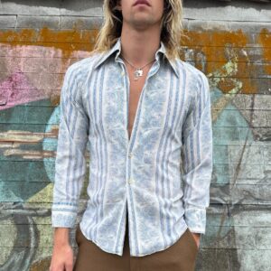 Photo detail:*AS-IS* SUPER COOL! 1960S ORNATE PAISLEY PRINT LONG SLEEVE BUTTON DOWN SHIRT DAGGER COLLAR