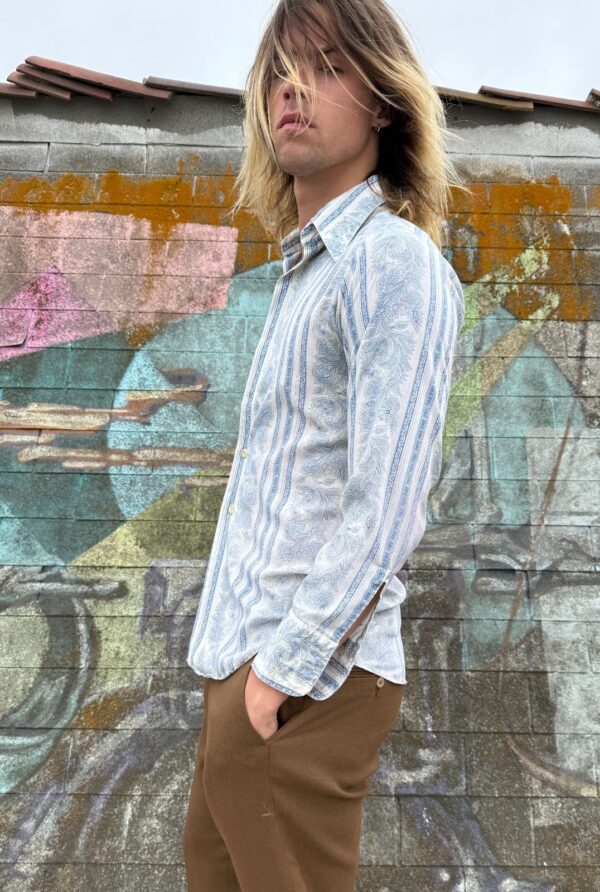 *AS-IS* SUPER COOL! 1960S ORNATE PAISLEY PRINT LONG SLEEVE BUTTON DOWN SHIRT DAGGER COLLAR
