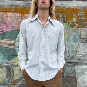 Photo detail:*AS-IS* KILLER! 1960S MOROCCAN PRINT LONG SLEEVE BUTTON DOWN SHIRT DAGGER COLLAR