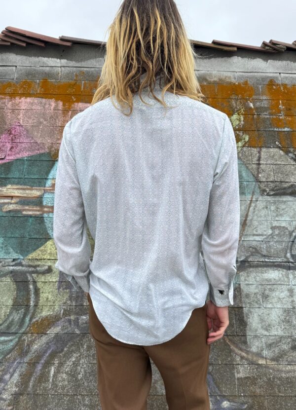 *AS-IS* KILLER! 1960S MOROCCAN PRINT LONG SLEEVE BUTTON DOWN SHIRT DAGGER COLLAR