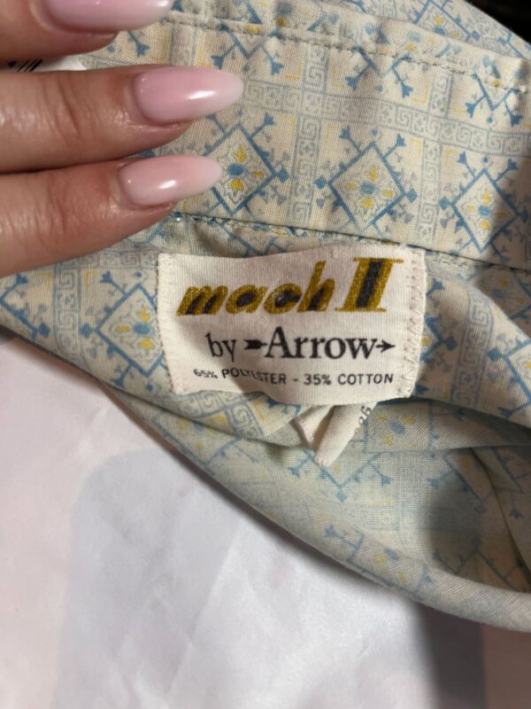*AS-IS* KILLER! 1960S MOROCCAN PRINT LONG SLEEVE BUTTON DOWN SHIRT DAGGER COLLAR